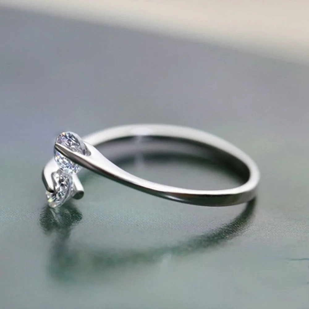 NEW Simulated Diamond Bypass Ring | White Gold Plated Sterling‎ Silver